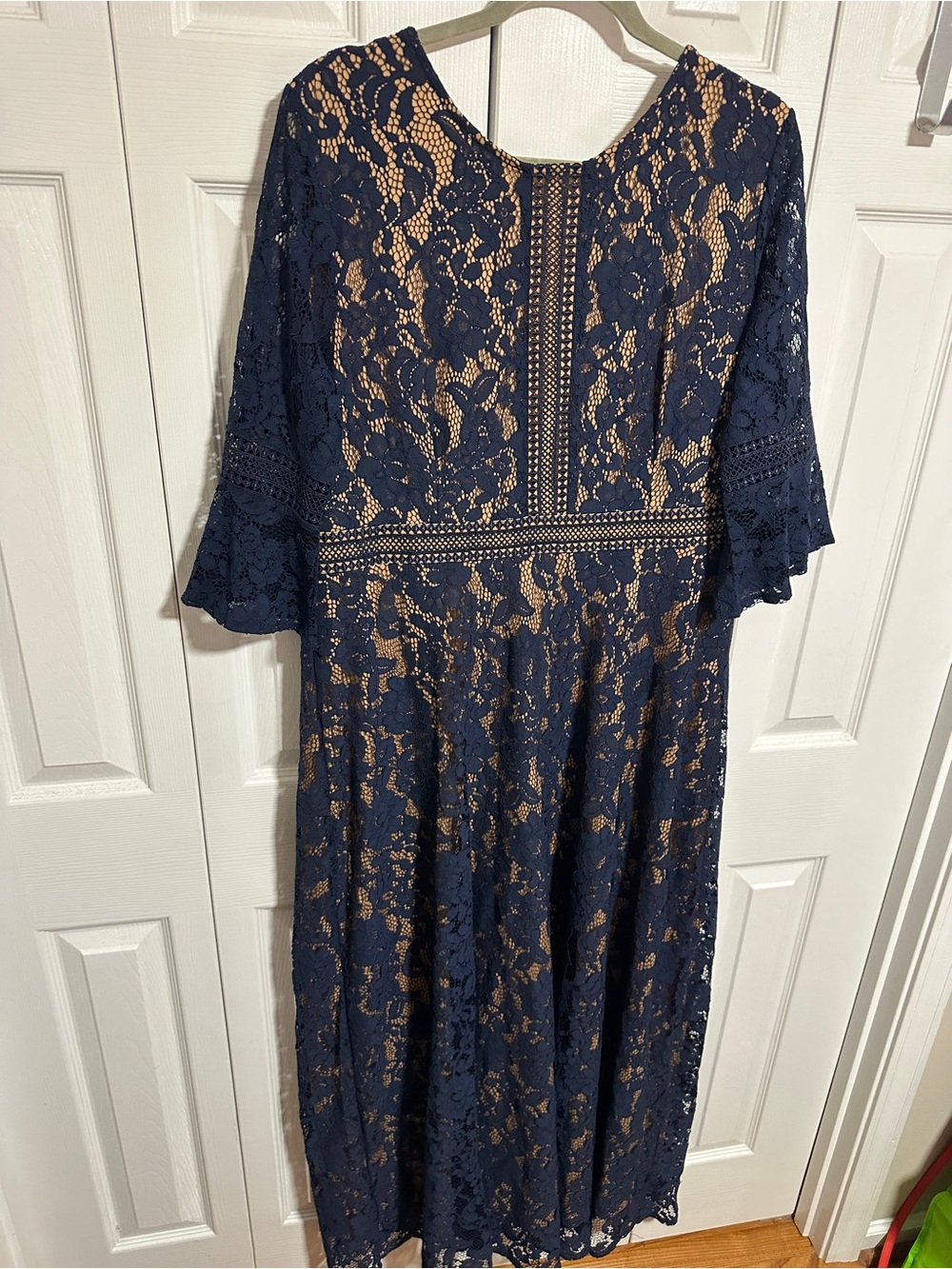 Navy Lace Overlay Midi Dress